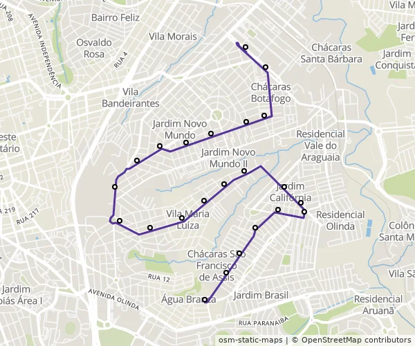 Mapa do itinerário da linha