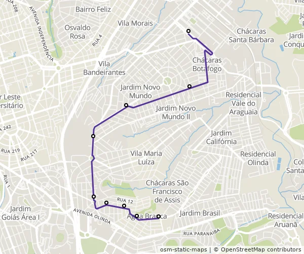 Mapa do itinerário da linha