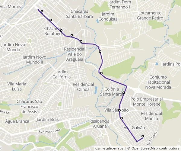 Mapa do itinerário da linha