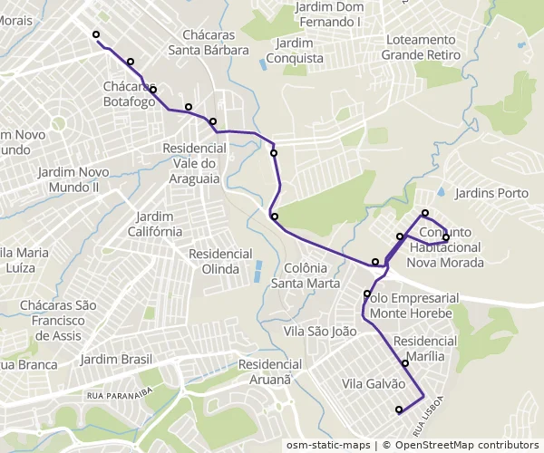 Mapa do itinerário da linha