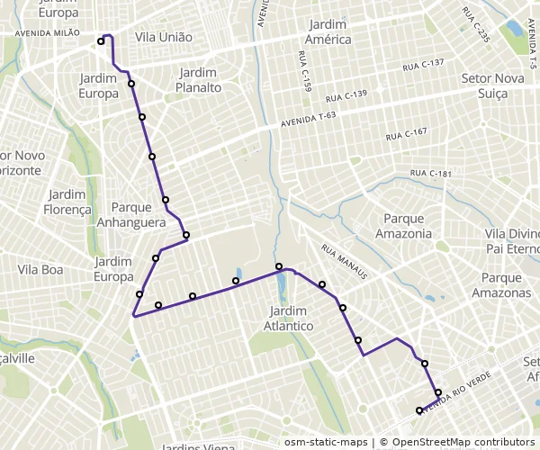 Mapa do itinerário da linha