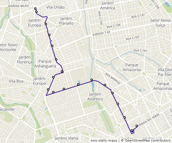 Mapa do itinerário da linha