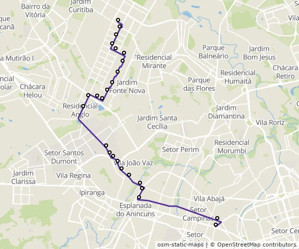 Mapa do itinerário da linha