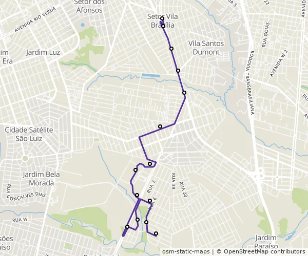 Mapa do itinerário da linha