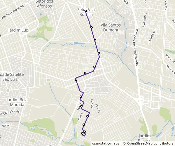 Mapa do itinerário da linha