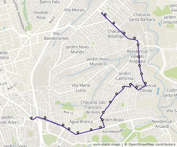 Mapa do itinerário da linha