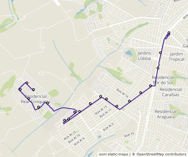 Mapa do itinerário da linha