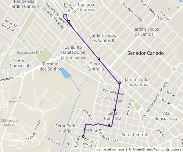 Mapa do itinerário da linha