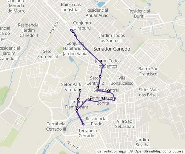 Mapa do itinerário da linha