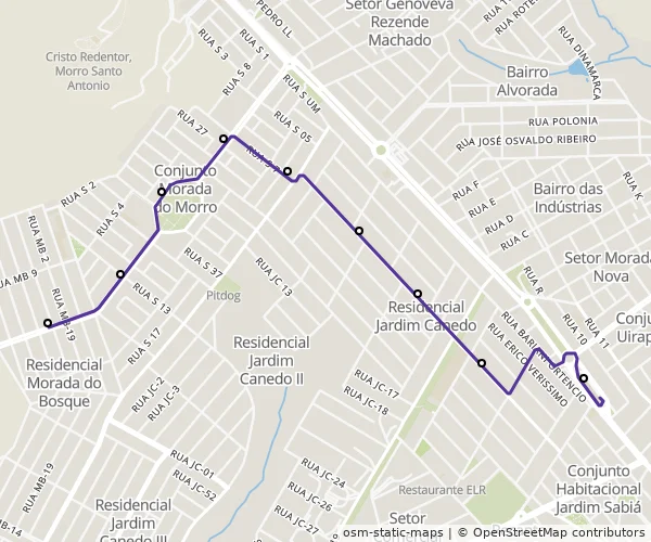 Mapa do itinerário da linha