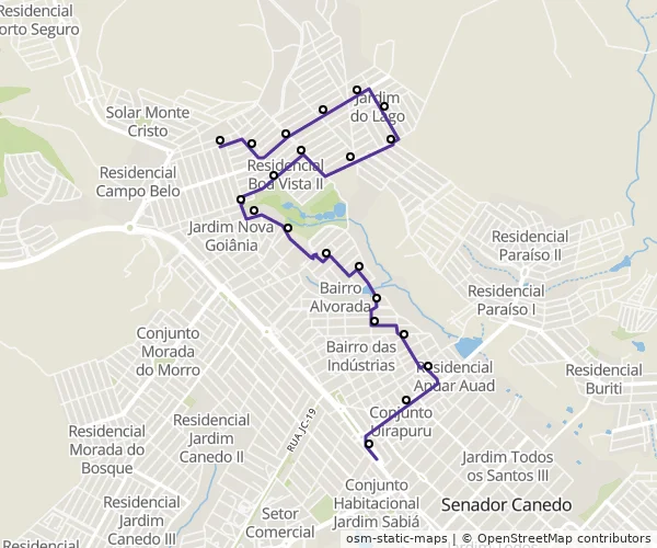 Mapa do itinerário da linha