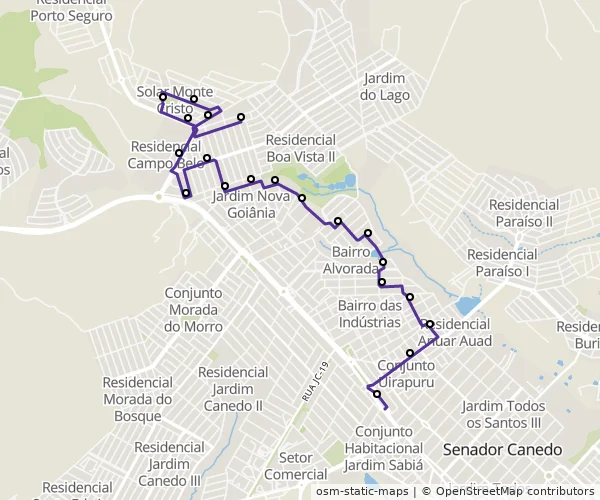 Mapa do itinerário da linha