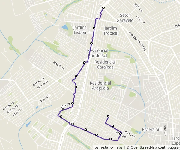 Mapa do itinerário da linha
