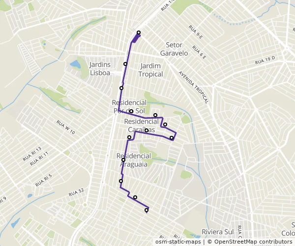 Mapa do itinerário da linha