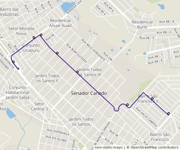 Mapa do itinerário da linha
