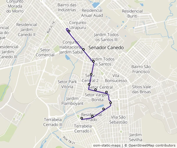 Mapa do itinerário da linha