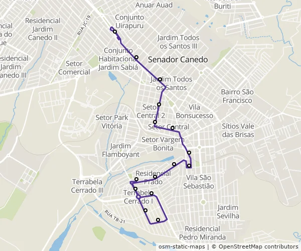 Mapa do itinerário da linha