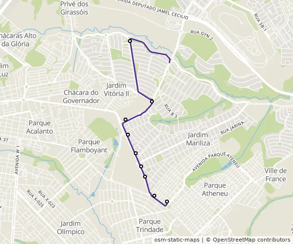 Mapa do itinerário da linha