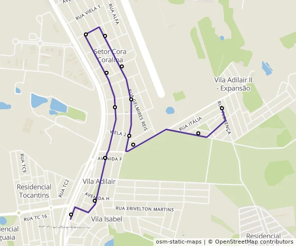 Mapa do itinerário da linha
