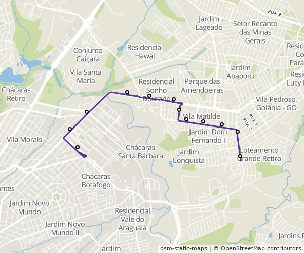 Mapa do itinerário da linha
