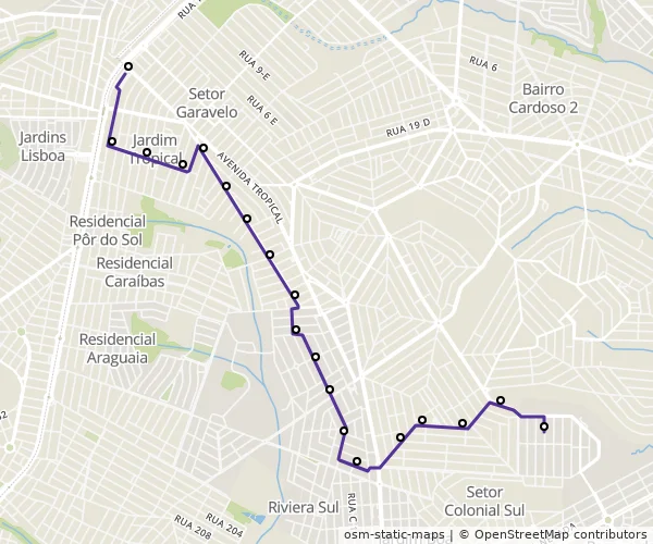 Mapa do itinerário da linha