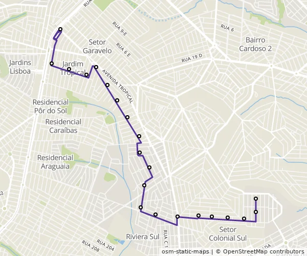 Mapa do itinerário da linha