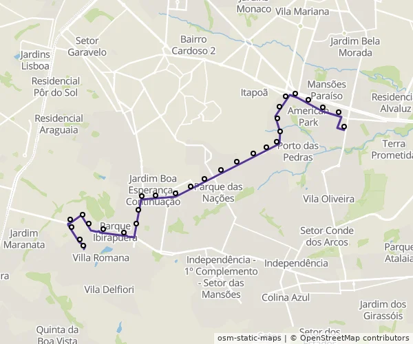 Mapa do itinerário da linha