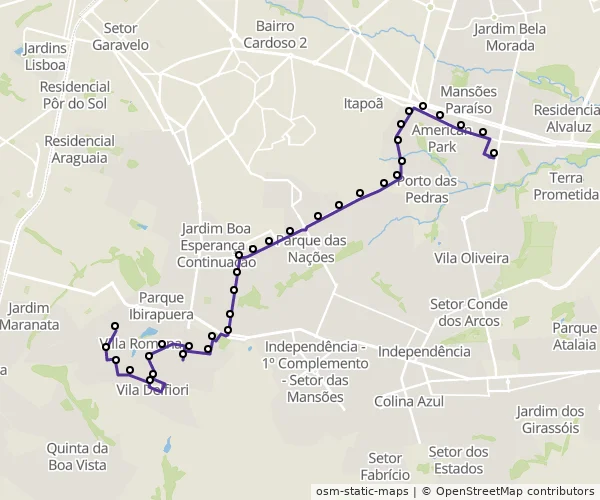 Mapa do itinerário da linha