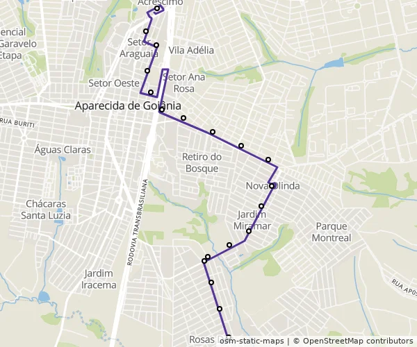 Mapa do itinerário da linha