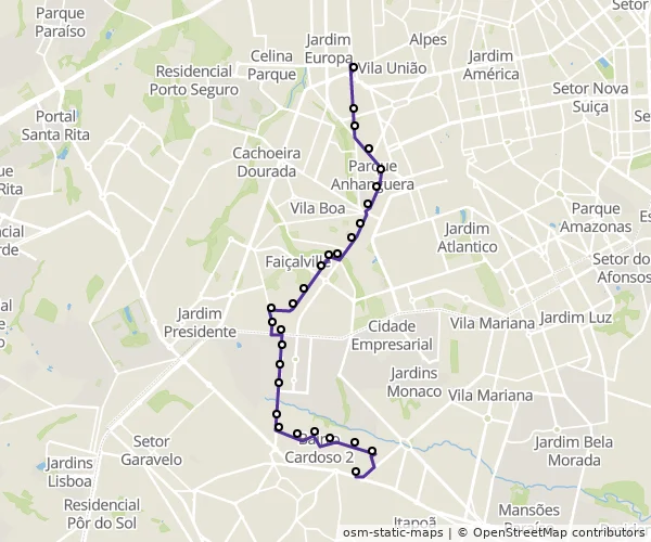 Mapa do itinerário da linha