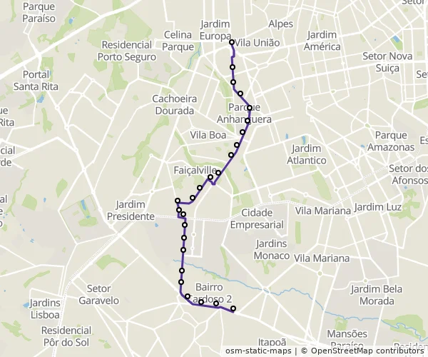 Mapa do itinerário da linha