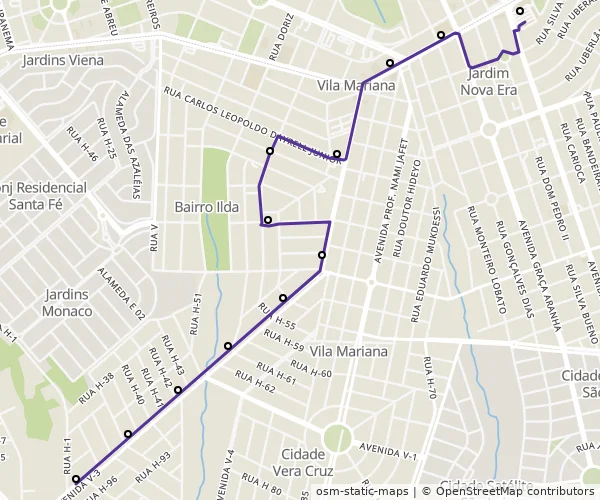 Mapa do itinerário da linha