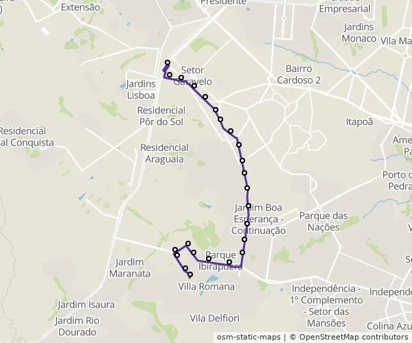 Mapa do itinerário da linha