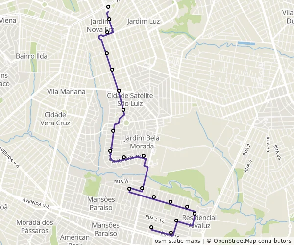 Mapa do itinerário da linha