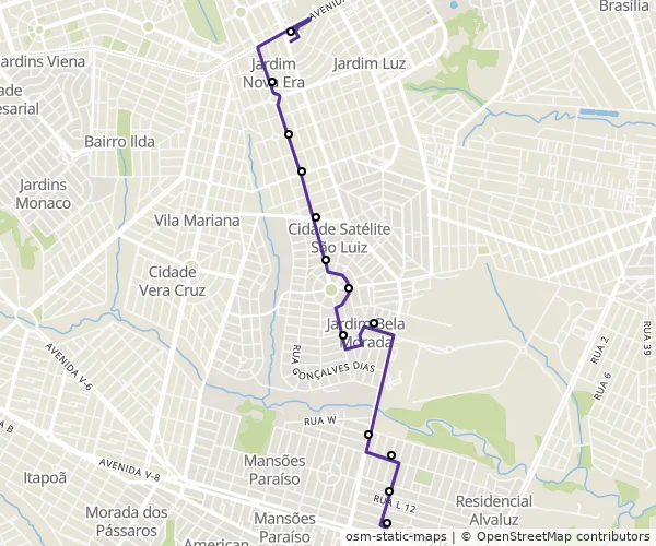 Mapa do itinerário da linha