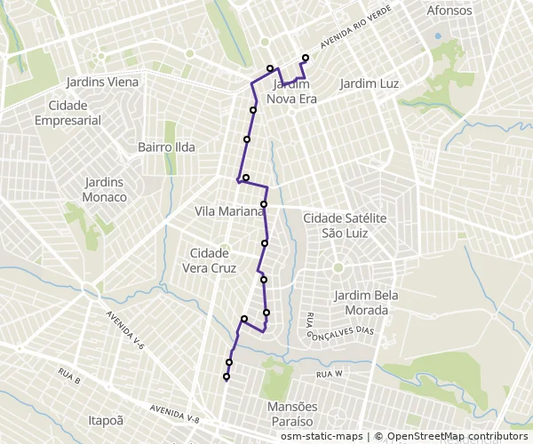 Mapa do itinerário da linha