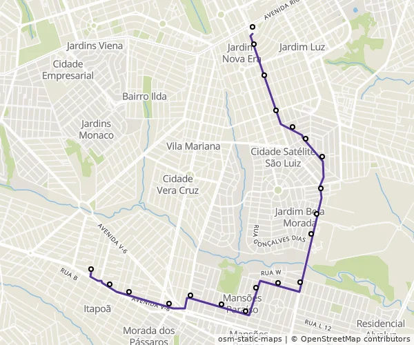 Mapa do itinerário da linha