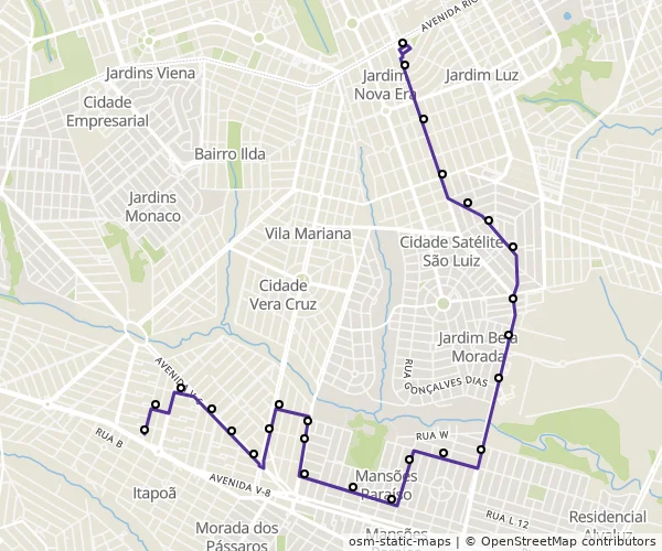 Mapa do itinerário da linha