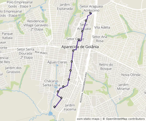 Mapa do itinerário da linha