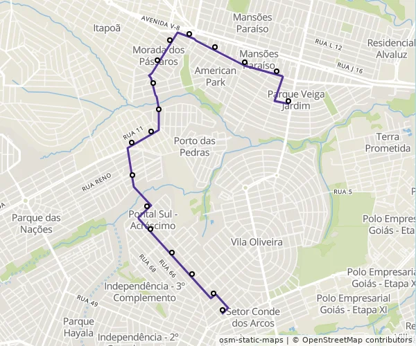 Mapa do itinerário da linha