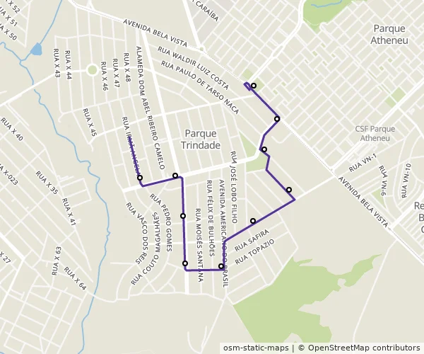 Mapa do itinerário da linha