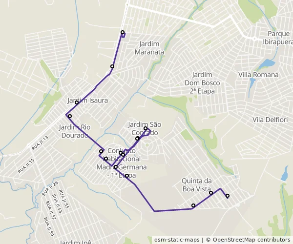 Mapa do itinerário da linha