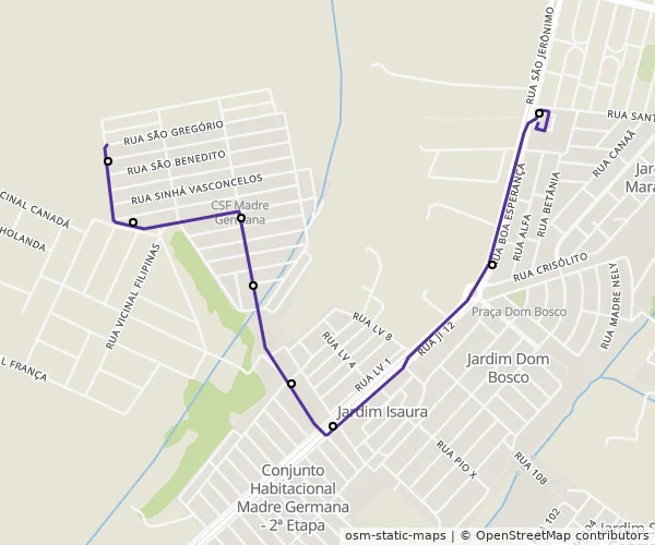 Mapa do itinerário da linha