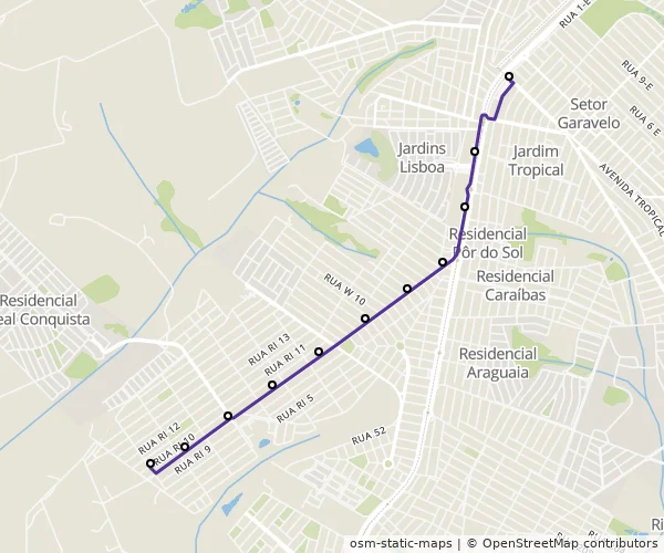 Mapa do itinerário da linha
