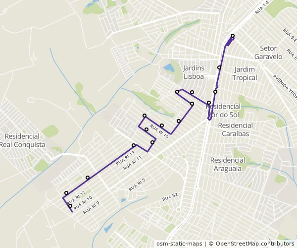 Mapa do itinerário da linha