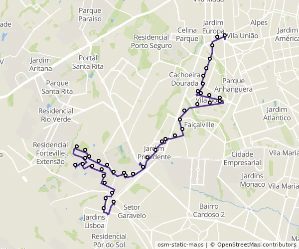 Mapa do itinerário da linha