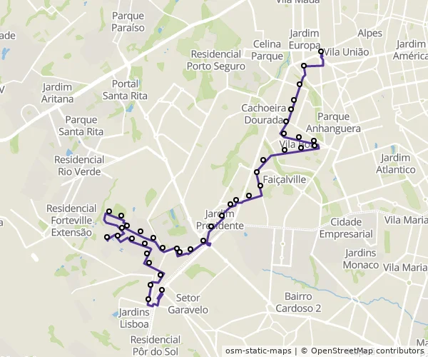 Mapa do itinerário da linha