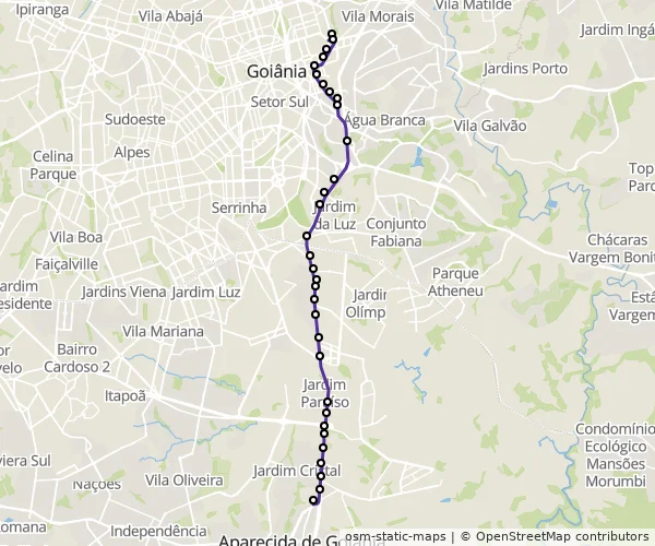 Mapa do itinerário da linha