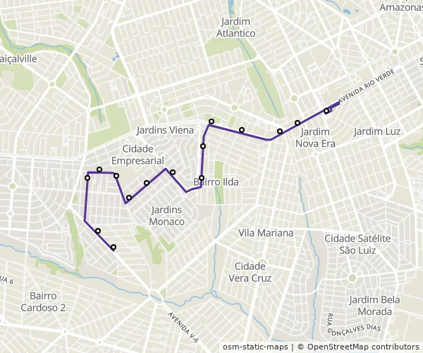 Mapa do itinerário da linha
