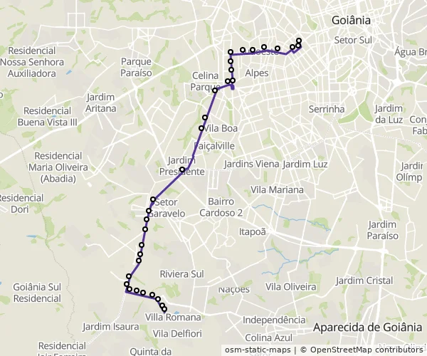 Mapa do itinerário da linha